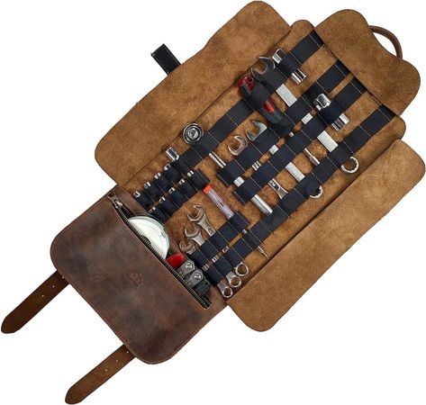 5 Best Tool Rolls For Motorcyclists | Wind Burned Eyes Leather Roll Bag, Mens Work Bags, Tool Roll Bag, Motorcycle Tool Bag, Leather Tool Roll, Wrench Organizer, Ride Motorcycle, Tooled Leather Bag, Leather Making