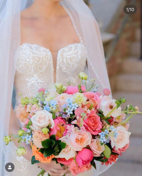 Bride Bouquets Bright Colors, Wedding Bouquet Bright Colors, Pastel Prom Bouquet, Spring Prom Bouquet, Pink Spring Wedding Theme, Bright Pink And Blue Wedding Flowers, Bright Summer Wedding Bouquets, Multicolor Wedding Bouquet, Summer Bridal Bouquet Bright Flowers