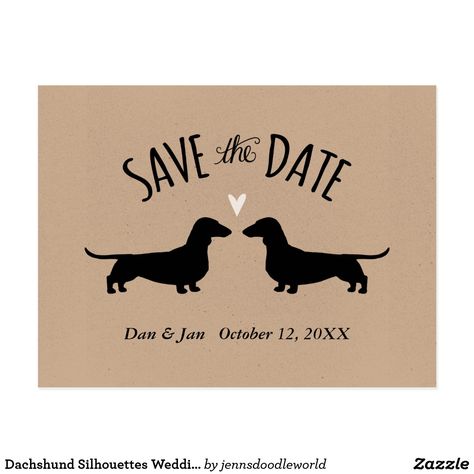 Dachshund Silhouettes Wedding Save the Date Postcard Golden Retriever Silhouette, Kraft Paper Wedding, Dachshund Silhouette, Petit Basset Griffon Vendeen, Save The Date Postcard, Wedding Silhouette, English Setter, Save The Date Postcards, Dog Silhouette