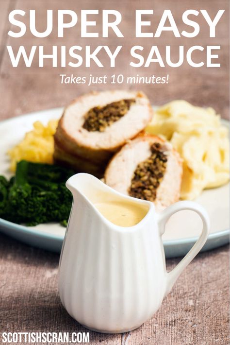 Whiskey Sauce For Haggis, Whisky Sauce For Haggis, Whisky Recipes Food, Chicken Balmoral Recipe, Whiskey Gravy, Haggis Recipes, Balmoral Chicken, Whiskey Sauce Recipe, Burns Night Recipes