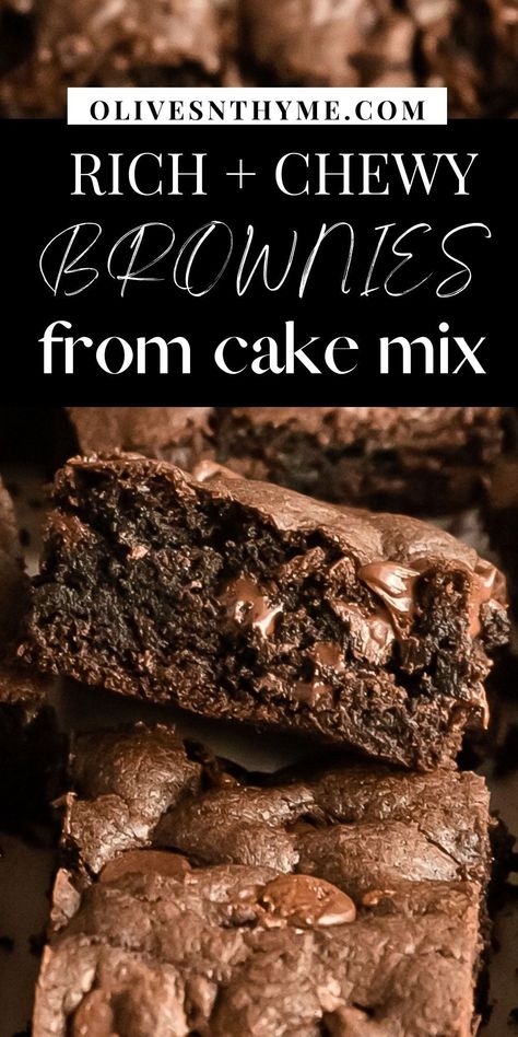 These brownies from cake are rich, fudgy, chewy and impossibly easy to make. What makes this the best cake mix brownies recipe is that you only need 5 ingredients to make them. From the instant your craving hits, you only need to wait 30 minutes to enjoy a warm, decadent chocolate filled brownie. Making Brownies From Cake Mix Boxes, How To Turn Box Cake Mix Into Brownies, Cake Mix Brownies Easy, Chocolate Box Cake Mix Recipes Fudge Brownies, Easy Chocolate Brownies 3 Ingredients, Turn Cake Mix Into Brownies, Betty Crocker Chocolate Cake Mix Recipes, Chocolate Brownies With Frosting, Easy Chocolate Chip Brownies