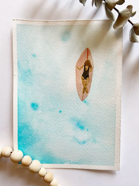 Girl Watercolor Painting, Sea Inspired Art, Surfer Painting, Surf Painting, Watercolor Paintings Nature, Bubble Painting, Watercolor Beginner, Apartment Art, Watercolor Paintings For Beginners