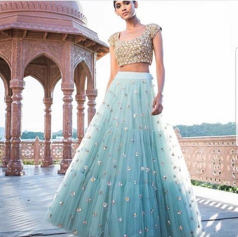 Shipping Worldwide. Fabric - Soft Net, Satin, Silk. Work - Sequence, Kundan, Zari. Dupatta - Soft Net with butties & tassels. *Custom made outfit, can be made in color of ur choice. For price, orders & other information DM or Whats App on +91 9930089059 Happy Shopping :) #bluelehenga #goldenwork #goldenlehenga #worklehenga #designer #indianwedding #indianbride #bridalaffair #weddingaffair #receptiondress #weddingdress #classicwork #elegantdress #designerworld #mirrorwork. Light Blue Lehenga, भारतीय दुल्हन संबंधी, डिजाइनर कपड़े, Indian Outfits Lehenga, Lehnga Dress, Designer Bridal Lehenga, Blue Lehenga, Red Lehenga, Patiala Salwar