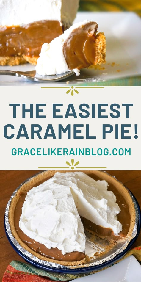 This Magic Caramel Pie recipe utilizes a unique cooking method to make a delicious, mouth-watering pie. It's thick and rich and full of flavor. | Caramel Pie | Cook in Can | Sweetened Condensed Milk | Eagle Brand Milk | Unique Pie Recipes | Thanksgiving PIe | Christmas Pie | #Pie #Caramel #EagleBrand #Recipes #Pies Easy Caramel Pie, La Lechera Recipes, Pie Recipes Thanksgiving, Pie Easy Recipe, Caramel Pie Recipe, Unique Pie Recipes, Eagle Brand Recipes, Recipe With Condensed Milk, Pie Christmas