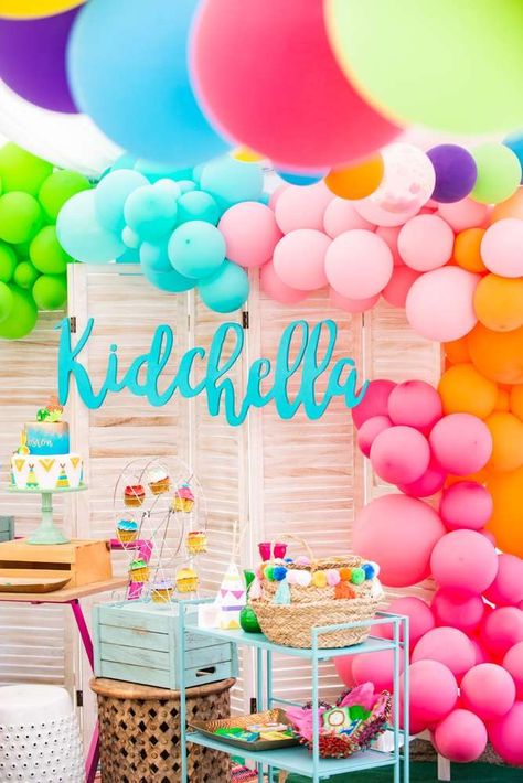 Kidchella Birthday Party Ideas | Photo 6 of 22 | Catch My Party Kids Festival Party Ideas, Coachella Decorations, Festival Party Food, Kidchella Party, Coachella Birthday Party, Coachella Party Ideas, Coachella Theme Party, Coachella Theme, Coachella Birthday