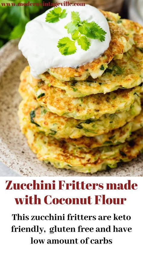 Coconut Flower Recipes, Coconut Flour Recipes Dinner, Vegan Coconut Flour Recipes, Coconut Flour Zucchini Muffins, Coconut Flour Vegan Recipes, Zucchini Fritters No Flour, Keto Zucchini Bread Coconut Flour, Low Carb Pancakes Coconut Flour, Aip Pancakes Coconut Flour