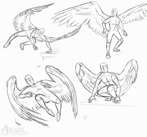 Art Poses Wings, Winged People Drawing Reference, Wings Art Reference, Oc With Wings, Person With Wings Drawing Reference, Person With Wings, Winged Character, Drawing Wings, 천사와 악마