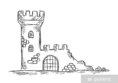 Drawing Of Castle, Draw Castle, Castle Drawing Easy, Castle Drawing, Scotland Castles, Easy To Draw, Castle Ruins, Free Vector Art, Photo Illustration