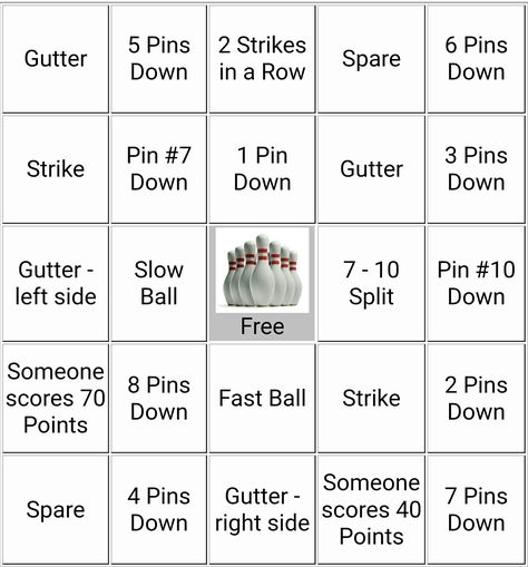 Bowling party bingo Bowling Bingo Cards Free Printable, Bowling Bachelorette Party, Sweet 16 Bowling Party Ideas, Funny Bowling Awards, Bowling Banquet Ideas, Bowling Games Ideas, Bowling Games For Adults, Bowling Fundraiser Ideas, Bowling Party Games