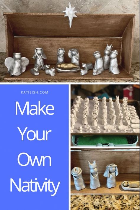 Make Your Own Nativity Set, Clay Manger Scenes, Salt Dough Nativity Scene, Handmade Nativity Set, Nativities To Make, Air Dry Clay Nativity Scene Diy, Air Dry Clay Nativity Scene, Diy Clay Nativity Set, Clay Nativity Scene Diy