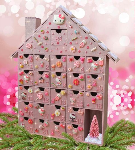 Kawaii Hello Kitty Advent Calendar  Http://www.stardustkay.etsy.com Advent Calendar Box, Christmas Advent Calendars, Hello Kitty Christmas Tree, Advent Diy, Advent Calendar Boxes, Wooden Advent Calendar, Kawaii Hello Kitty, Birthday Traditions, Advent Calenders