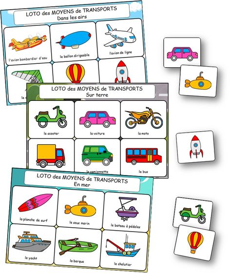 Loto des moyens de transport Montessori, Garage, Dots, Camping, Paris