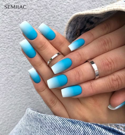 Glitter Nails Simple, White Nail Color, Best Ombre Nails, Ombre Nails Ideas, French Nails Glitter, Short Coffin Nails Designs, Ombre Nail Art, Blue Ombre Nails, Blue Nail Art Designs