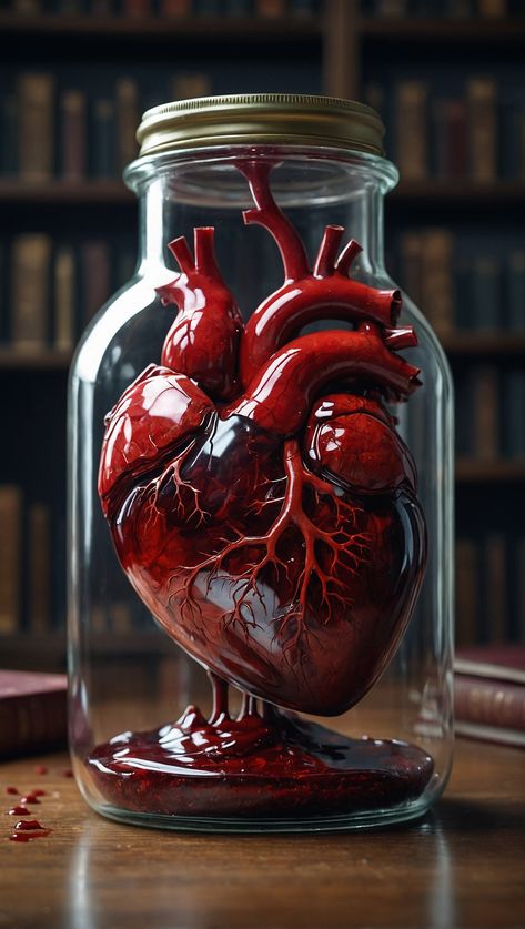 Explore the intricate details of a human heart in a glass jar filled with blood. 🩸 Discover the fascinating world of medical science art. #AnatomyArt #MedicalIllustration #ScienceArt #CloseUpPhotography #HumanHeart #BloodArt #MedicalScience #HealthcareIllustration Real Human Heart Images, Human Heart Photography, Human Heart Art Aesthetic, Human Heart Aesthetic, Heart Sculpture Art, Real Human Heart, Heart In A Jar, Heart Realistic, Geometric Wallpaper Hd