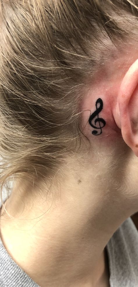 Dedicated Tattoos, Music Symbol Tattoo, Violin Tattoo, Treble Clef Tattoo, Beachy Tattoos, Behind Ear Tattoos, Tattoo Behind Ear, Music Notes Tattoo, Tiny Wrist Tattoos