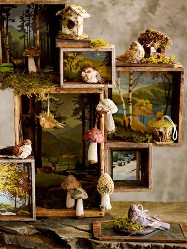 a shadow box forest Cool Shadow Box Ideas, Forest Shadow Box Ideas, Shadow Box Painting Ideas, Painted Shadow Box Ideas, Fairy Garden Shadow Box Ideas, Shadow Box Ornaments, Mushroom Shadow Box Ideas, Mini Shadow Box Ideas, Forest Themed Room