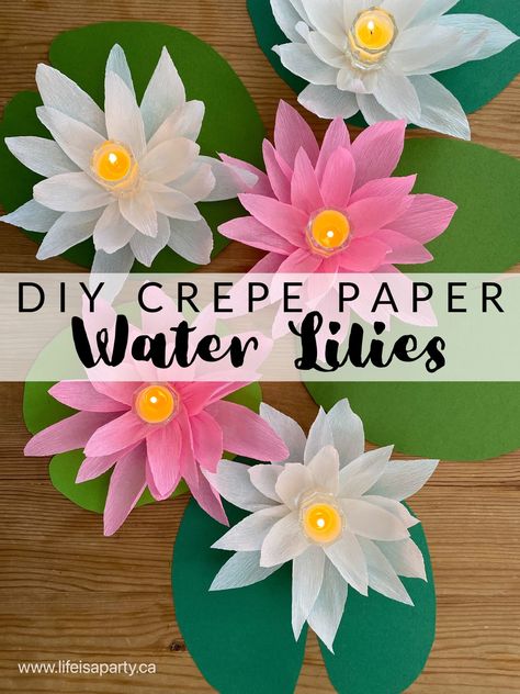 How To Make Paper Water Lilies, Diy Water Lily Paper Flowers, Princess And The Frog First Birthday Party Ideas, Princess And The Frog Activities, Princess And The Frog Bulletin Board, Princess And Frog Birthday Party, Frog And Toad Party, Frog Birthday Theme, Paper Water Lily