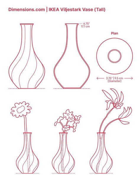 The IKEA Viljestark Vase is ideal for small stem plants and banquets. This is due to its petite size. But it is the unique shape of the body (long narrow neck, small mouth, and wide rounded body) that makes it beautiful and capable of standing on its own. It was designed by Lisa Hilland and made of glass. Downloads online #vases #decor #objects Vase Decorating Ideas Living Room, Vase Reference, Vase Drawing, Unique Flower Vases, Plant Sketches, Small Mouth, Vase Tall, Decor Objects, Interior Design Drawings