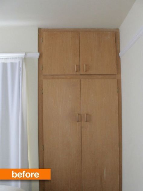 Before & After: Rita's Really (Really!) Amazing Closet Transformation Bedroom Cupboard Doors, Brown Closet, Cupboard Makeover, Closet Transformation, Brown Furniture Bedroom, Closet Door Makeover, Amazing Closets, Bedroom Cupboards, Bedroom Cupboard