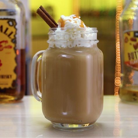 Coffee Garnish, Butterscotch Coffee, Good Whiskey Drinks, Fireball Cocktails, Fireball Drinks, French Vanilla Creamer, Cinnamon Whiskey, Coffee Milkshake, Cream Caramel