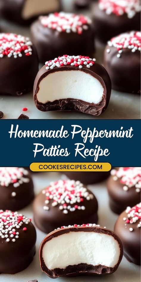 Easy Peppermint Fudge Recipe, 5 Ingredient Peppermint Patties, Easy Peppermint Patties Recipe, Homemade Peppermint Pattys, Home Made Peppermint Patties, Homemade Christmas Sweets, Simple Christmas Treats To Make, Peppermint Patties Recipe Easy, Milk Chocolate Candy Recipes