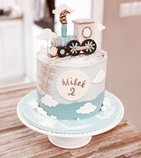 Train Birthday Party Cake, Airplane Birthday Cakes, Train Birthday Theme, Christening Cake Boy, Train Theme Birthday Party, Toddler Birthday Cakes, Chugga Chugga Two Two, Second Birthday Cakes, Train Birthday Cake