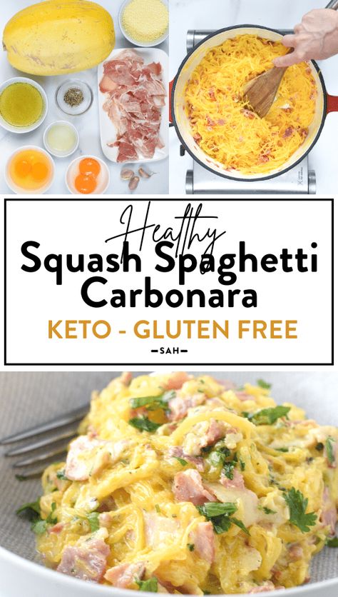 Spaghetti Squash Keto, Keto Carbonara, Healthy Carbonara, Spaghetti Squash Carbonara, Squash Carbonara, Carbonara Spaghetti, Squash Spaghetti, Pesto Zucchini Noodles, Keto Pasta Recipe