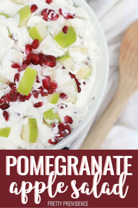 This Apple Pomegranate Salad is the best fruit salad for Thanksgiving, Christmas or anytime that you have pomegranate seeds! With sweetened whipped cream with green apples, it's light, fresh and so delicious. Favorite pomegranate recipe! #applepomegranatesalad #pomegranatesalad #pomegranaterecipes #pomegranateseeds #fruitsalad #wintersalad #thanksgivingsalad #thanksgivingsidedish #thanksgiving #christmas #holidays #holidaysalad #thanksgivingrecipes #easythanksgiving #sidedish Fruit Salad For Thanksgiving, Pomegranate Apple Salad, Apple Pomegranate Salad, Salad For Thanksgiving, The Best Fruit Salad, Thanksgiving Fruit Salad, Apple Pomegranate, Best Fruit Salad, Thanksgiving Salad