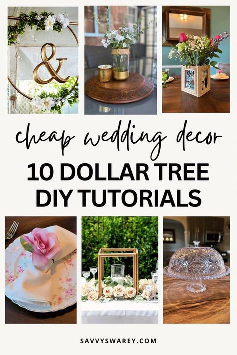 Get ready to say 'I do' on a budget with Stunning DIY Dollar Tree Wedding and Event Hacks. Learn how to transform ordinary Dollar Tree finds into extraordinary wedding decor that will leave your guests in awe. From elegant centerpieces to chic floral backdrops – the possibilities are endless! Visit the blog to find tutorials and supplies for 10 Dollar Tree Wedding DIYs! Cheap White Wedding Decor, Inexpensive Reception Centerpieces, Diy Eucalyptus Wedding Decor, Simple Sunflower Centerpieces Diy Wedding, Cheap And Easy Wedding Centerpieces, Easy Wedding Ideas Budget, Non Floral Centerpieces Diy, Easy Cheap Centerpieces Wedding, Picnic Table Wedding Centerpieces