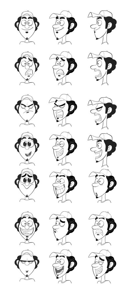 Character Design - Zone Zero on Behance Face Animation Reference, Cartoon Expression Sheet, Emotions Illustration Facial Expressions, Cartoon Expressions Faces, Black And White Cartoon Characters, Face Expression Drawing, Cartoon Facial Expressions, Face Expressions Drawing, Animated Expressions