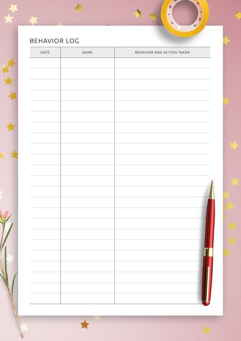 Student Behavior Log is a helpful assistant for teachers and a useful tool for classroom management. You will be able to individually monitor the behavior of each student, write the necessary information and, in case of any incidents, maintain communication with the child's parents. Sections available in this template: Date,; Name,; Behavior and Action Taken,. Student Behavior Log, Behavior Log, Student Information Sheet, Teacher Planner Templates, Student Behavior, Student Information, Teacher Planner, Foster Care, Classroom Management