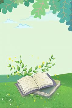 Cartoon Reading Day H5 Background Reading Background, Background Book, Reading Cartoon, Books Wallpaper, Pastel Background Wallpapers, Green Book, Paper Background Design, Page Borders Design, Book Background