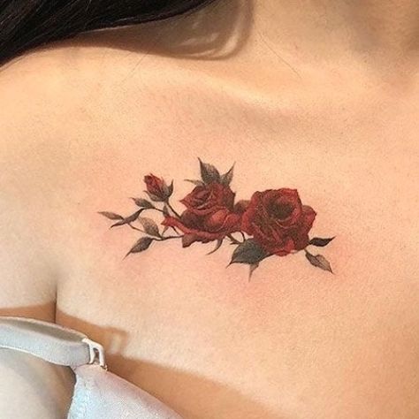 Cute Rose Chest Tattoo - Best Chest Tattoos For Women: Cute Female Chest Tattoo Ideas and Designs #tattoos #tattoosforwomen #tattooideas #tattoodesigns #tattoosforgirls #femaletattoos #tattoos #chesttattoos #tattoo Tattoo Under Chest, Rose Chest Tattoo, Under Chest Tattoo, Small Chest Tattoos, Red Rose Tattoo, Small Flower Tattoos, Cool Chest Tattoos, Chest Tattoos For Women, Tattoos Geometric