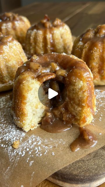 Kiley O'Donnell on Instagram: "MINI BANANAS FOSTER LAVA BUNDTS

Soft, fluffy, and oozing with a warming bananas foster filling ✨ Recipe below OR MESSAGE me ‘BANANA BUNDTS’ to get the recipe sent to you 🤎

#Recipe Details (makes 8 mini bundts; 1 large bundt):
Ingredients:
- 1 cup mashed ripe bananas (2-3 bananas)
- 1 egg
- 1/2 cup milk of choice + 1 1/2 tsp apple cider vinegar
- 1/3 cup olive oil 
- 2/3 cup greek yogurt
- 2 tsp vanilla extract
- 3/4 cup granulated sugar 
- 2 cups all-purpose flour
- 2 tsp baking powder
- 1/2 tsp baking soda
- 1/2 tsp salt
Bananas Foster Filling:
- 4 tbsp unsalted butter
- 1/3 cup light brown sugar
- 1/3 cup maple syrup
- 2 tsp vanilla extract
- 1/2 tsp cinnamon
- Pinch of salt
- 1/2 cup heavy cream
- 3 bananas, diced
- 1/2 cup pecans, chopped

Instructions Banana Foster Recipe, Lost Kitchen, Mini Bananas, Mini Bundt Cakes, Banana Chocolate Chip Muffins, Bananas Foster, Mini Loaf, Ripe Bananas, Lava Cakes