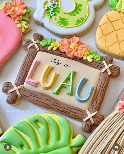 Palm Springs Cookies, Moana Cookies, Luau Cookies, Hawaiian Cookies, Decorative Desserts, Cutout Cookie, Lollipop Cake, Royal Icing Sugar, Cake Hacks