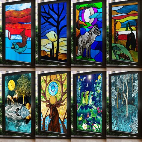 Customized stained glass window film for bathroom door. No glue, static cling, easy to apply. Perfect for home decor. #stainedglass #windowfilm #bathroomdoor . #Adhesive_Window_Film #Stained_Glass_Window_Film #Window_Film_Privacy #Privacy_Glass Adhesive Window Film, Stained Glass Window Film, Window Film Privacy, Privacy Glass, Window Films, Bathroom Door, Static Cling, Stained Glass Window, Window Vinyl