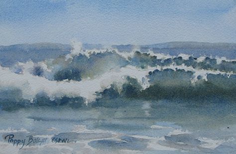 Waves Rolling In by Poppy Balser, Watercolor, 7 x 10 Watercolor Wave, Watercolor Water, Watercolor Ocean, Watercolour Inspiration, Beach Watercolor, Sea Painting, Watercolor Landscape Paintings, Watercolor Artists, Wave Art