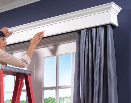 custom curtain ideas for window cornice Window Cornice Diy, Diy Curtain Rod, Window Cornices, Diy Curtain Rods, Diy Curtain, Make A Room, Diy Window, Diy Curtains, Blue Walls