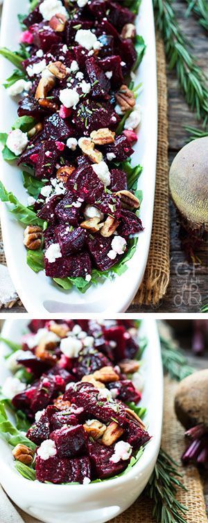 Twice Roasted Beets with Goat Cheese & Herbs | A healthy, gluten free and vegetarian dinner or salad recipe for roasted beets with goat cheese, rosemary, thyme, and pecans. Roasted Beets With Goat Cheese, Beets With Goat Cheese, Roasted Beet Salad, Lunch Wraps, Beet Recipes, Winter Vegetables, Roasted Beets, Beet Salad, Healthy Gluten Free