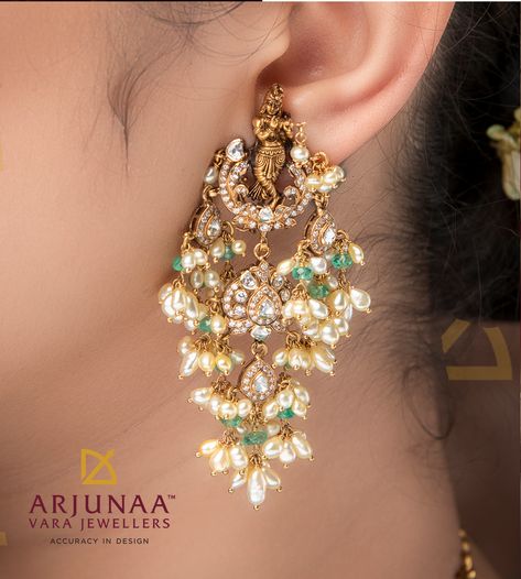 Guttapusalu Earrings, Krishna Earrings, Navi Jewellery, Pearl Hanging Earrings, Pearl Jhumkas, Big Earrings Gold, Temple Jewellery Earrings, Gold Earrings Models, Indian Bridal Jewelry Sets