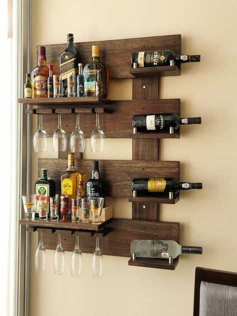 Home Bar Ideas, Mounted Wine Rack, Wine Rack Design, Home Bar Rooms, Home Bar Design, Diy Home Bar, Small Apartment Interior, Wall Mounted Wine Rack, Regal Design