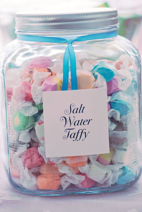 A must have to pay homage to my Northeast/Massachusetts upbringing...reminds me of being on the Cape Beach Theme Favors, Salt Water Taffy, Beach Bridal Showers, Beach Themed Party, Wedding Favors Cheap, Beach Birthday, Beach Wedding Favors, Beach Bridal, Diy Wedding Favors