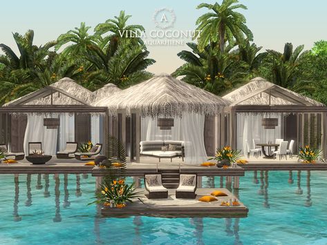 Tropical Villa, Tropical Showers, The Sims 4 Lots, Sims 4 Tsr, Sims Houses, Polynesian Islands, Maldives Resort, Casas The Sims 4, Holiday Hotel