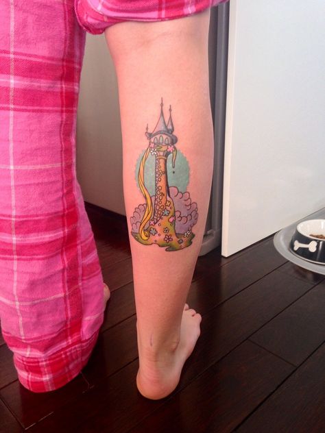 Disney Tangled Tattoo, Rapunzel Tattoo, Rapunzel's Tower, Rapunzel Tower, Tattoo Disney, Disney Sleeve, Disney Princess Tattoo, Princess Tattoo, Marvel Tattoos