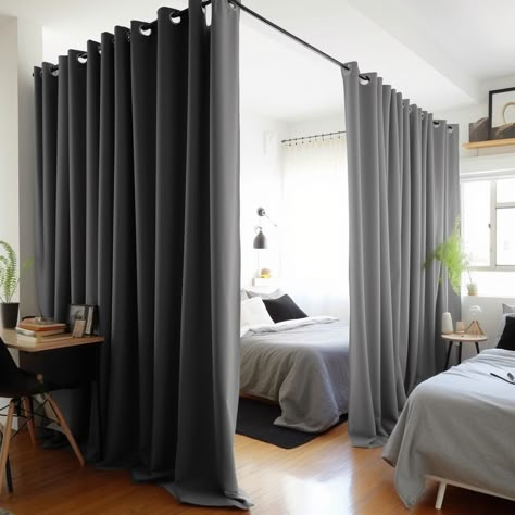 Bedroom Division Ideas, Privacy Curtain Ideas Bedroom, Splitting A Bedroom In Two, Luxury Lobby Design, Room Divider Ideas Bedroom, Room Division, Room Divider Curtains, Bedroom Divider, Curtain Divider