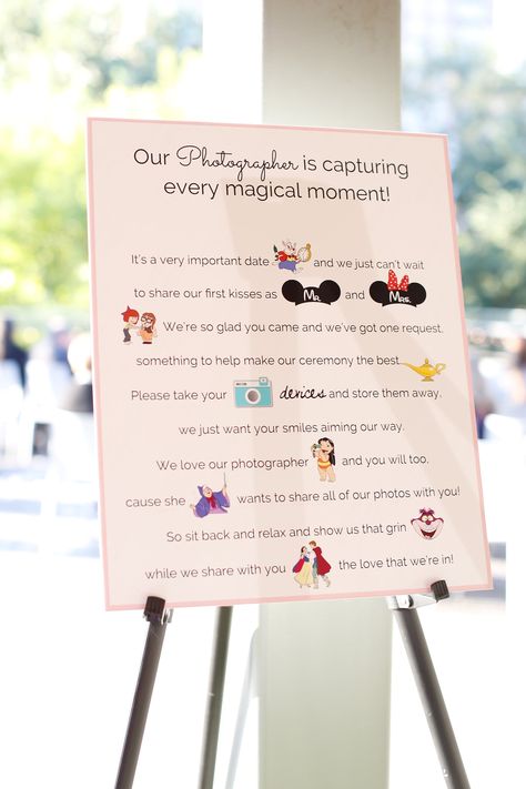 Disney Wedding Decorations, Wedding Musts, Disney Wedding Dress, Disney Wedding Centerpieces, Ceremony Script, Disney World Wedding, Unplugged Wedding Sign, Unplugged Ceremony, Wedding Ceremony Script