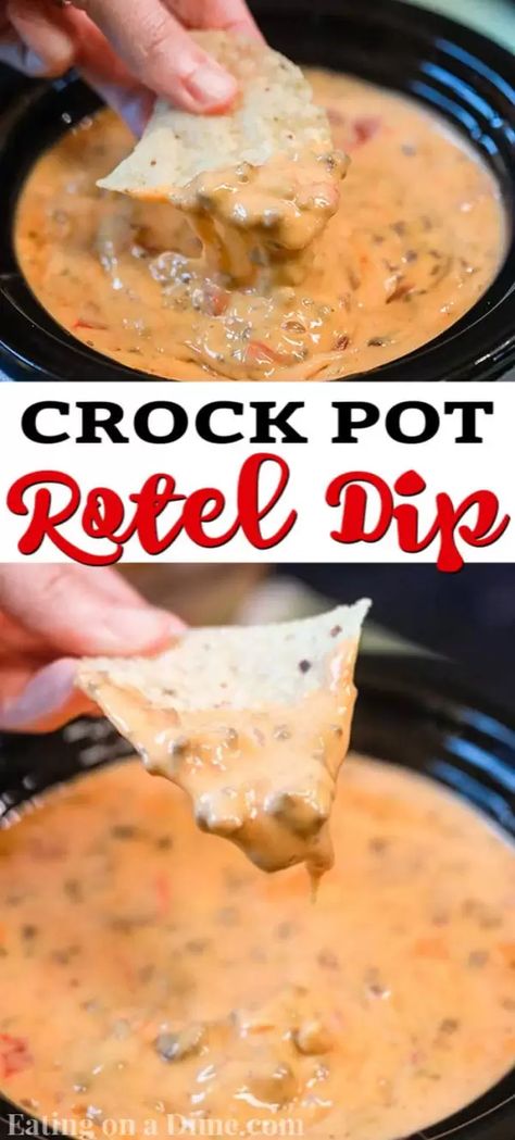 Crockpot Dips For Football, Crockpot Recipes For Halloween Party, Rotel Dip Instant Pot, Crock Pot Cheese Dip Velveeta, Easy Crockpot Cheese Dip, Instapot Dip Recipes, Cheese Dips Crock Pot, Easy Crock Pot Dips For Parties, How To Make Rotel Dip