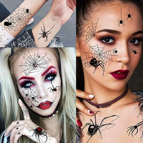 Halloween Temporary Face Tattoos, Scary Witch Makeup, Alien Halloween Makeup, Spider Web Makeup, Web Makeup, Halloween Makeup Kits, Temporary Face Tattoos, 3d Spider, Make Up Kits