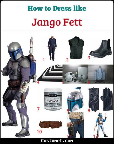 Jango Fett Costume, Silver Armor, Navy Gloves, Mandalorian Costume, Parade Ideas, Thigh Holster, Leather Biker Vest, Mandalorian Armor, Jango Fett