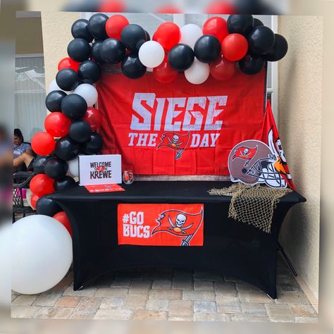 Tampa Bay Buccaneers birthday party setup - Inspired Events Buccaneers Birthday Party, Tampa Bay Buccaneers Birthday Party, 12 Birthday Party Ideas, Nfl Buccaneers, 12th Birthday Party Ideas, Picnic Event, Theme Nights, Birthday Party Venues, 12 Birthday